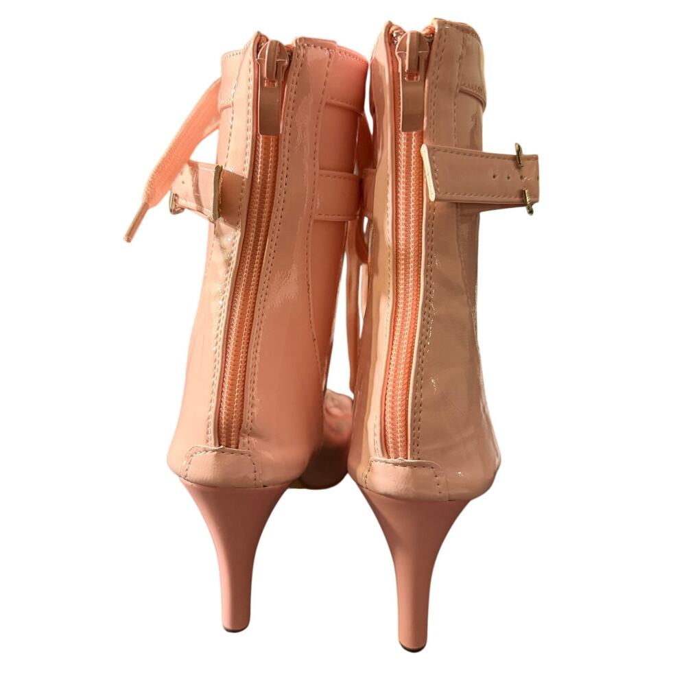 NEW Women's Patent Leather Pink Open Toe Ankle Stiletto Boots Size EU 42 (US 11) - Picture 7 of 10